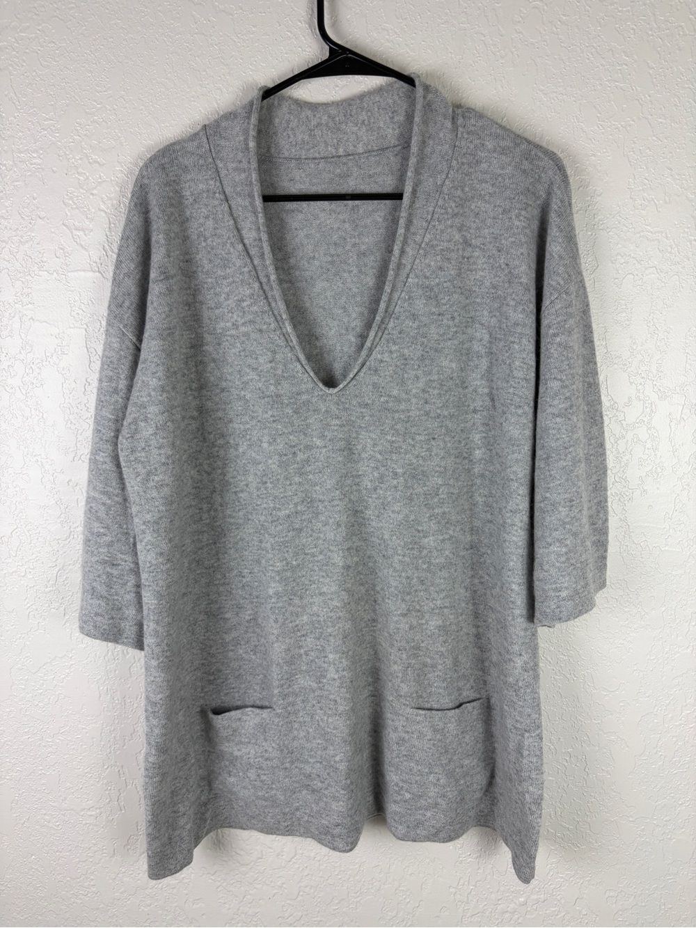 J Jill Womens Cashmere Sweater Tunic Large Vneck Pockets Gray Comfort Fall